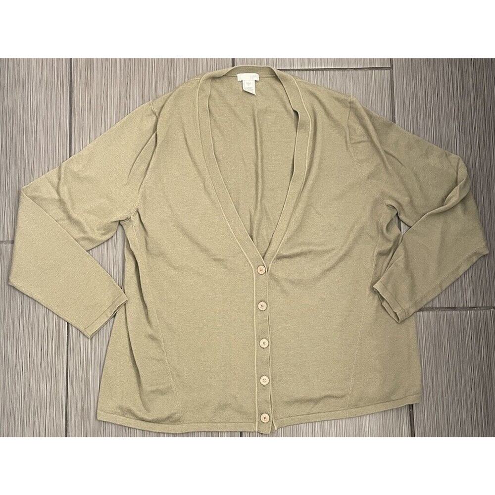 J Jill Olive Green Lightweight Cardigan Sweater Size XL Silk Blend RN97641